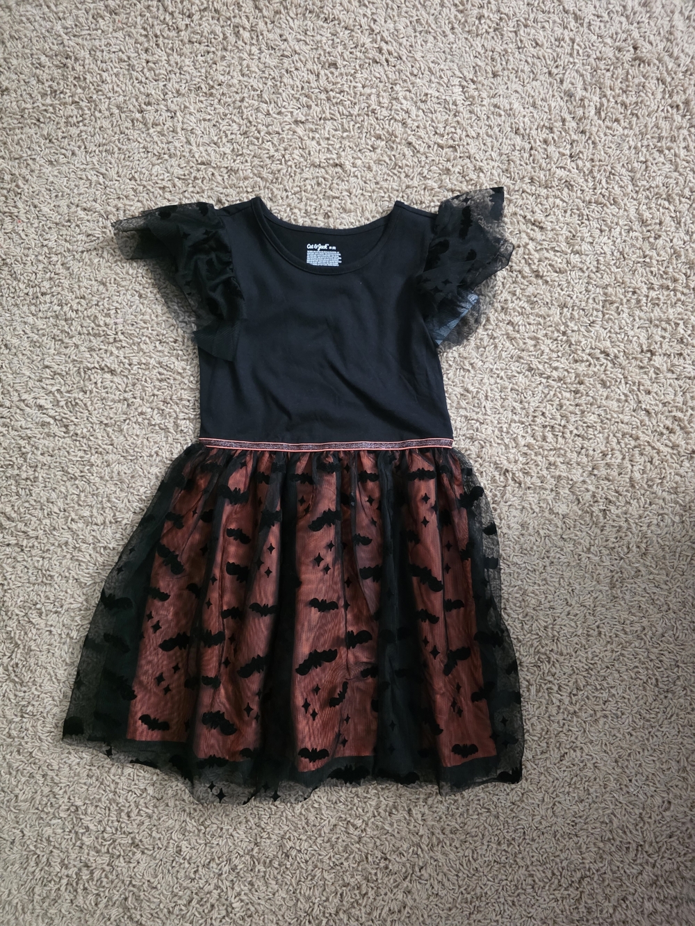 Black & Orange Bat Tulle Kids Costume Dress